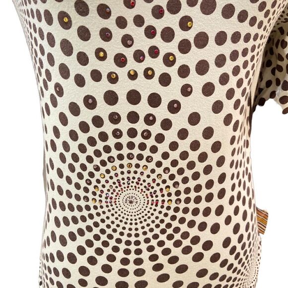 Lapis multi print bell sleeve cotton top beaded in cream/ browns/mauve sz small - Picture 6 of 11